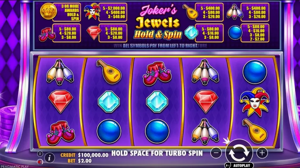 Joker’s Jewels Hold & Spin slot machine interface
