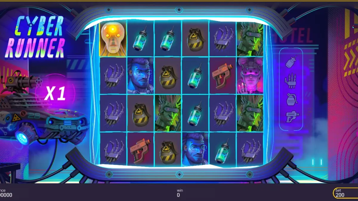 Cyber Runner slot machine neon cyberpunk aesthetic